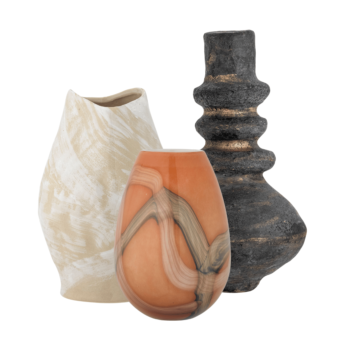 3er Vasen-Set 'Ron' – Vielfältige Texturen und Farben für ein elegantes Zuhause.
