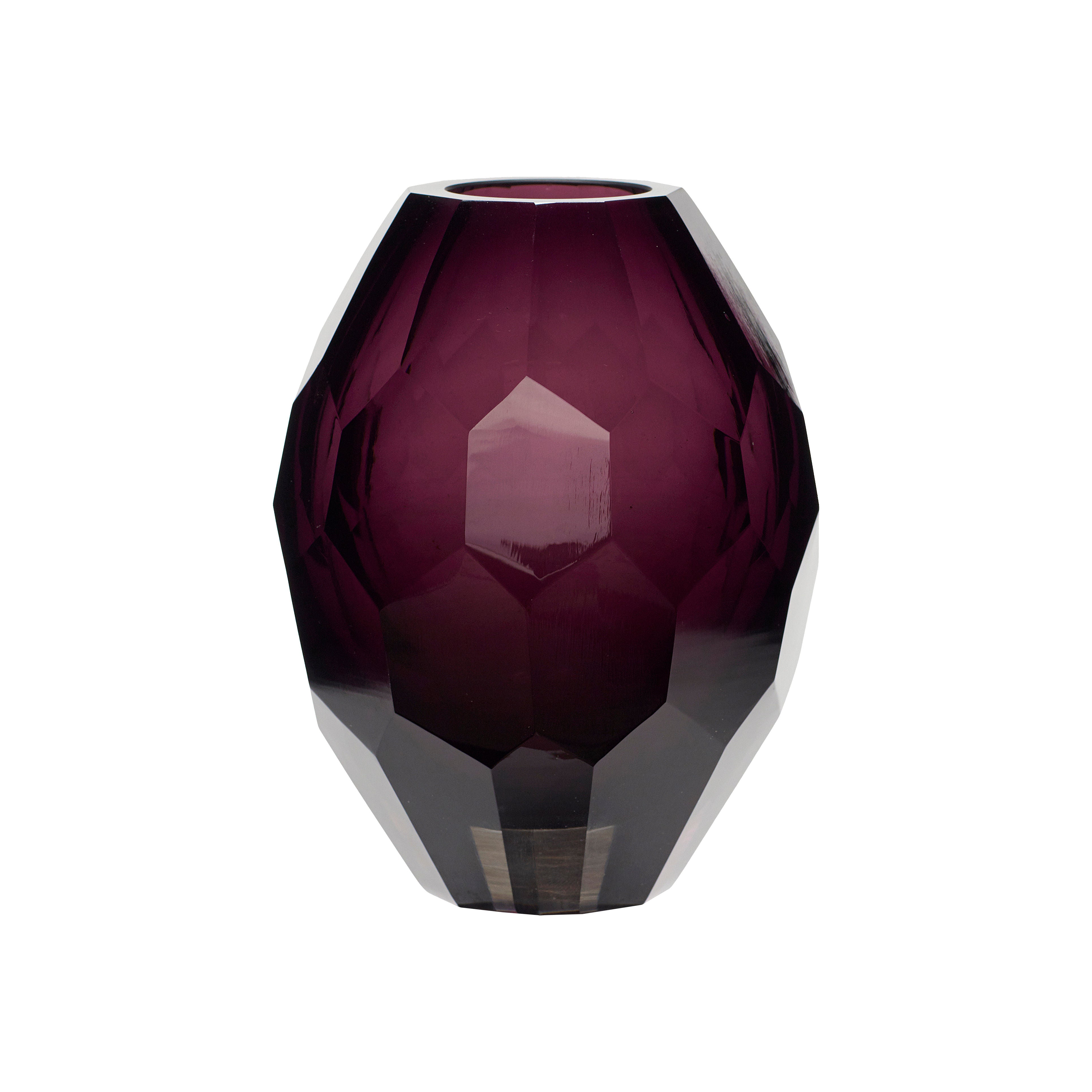 Facet Vase Burgundy Glas Handgefertigt