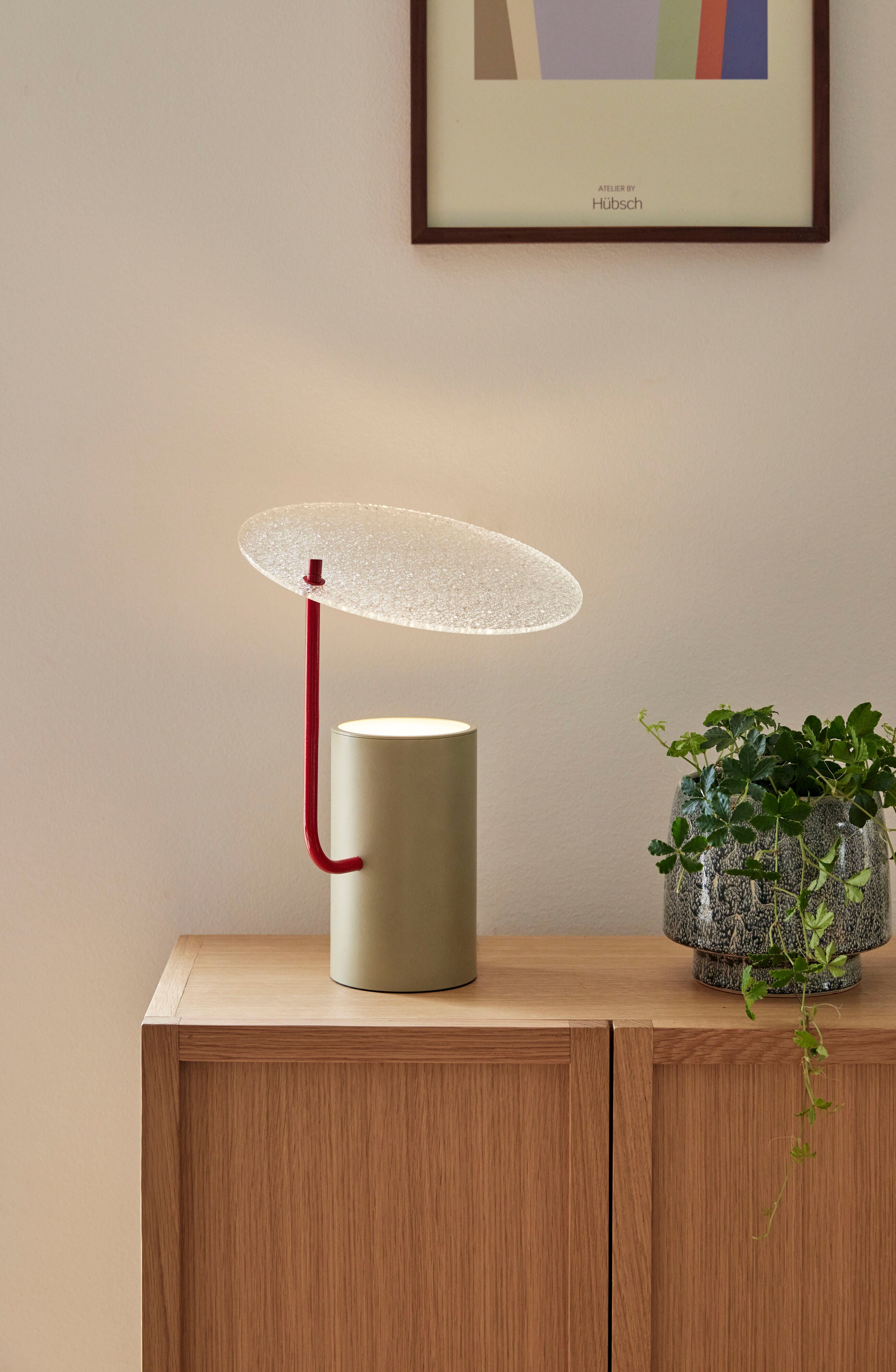 Table lamp "Disc" glass khaki/red