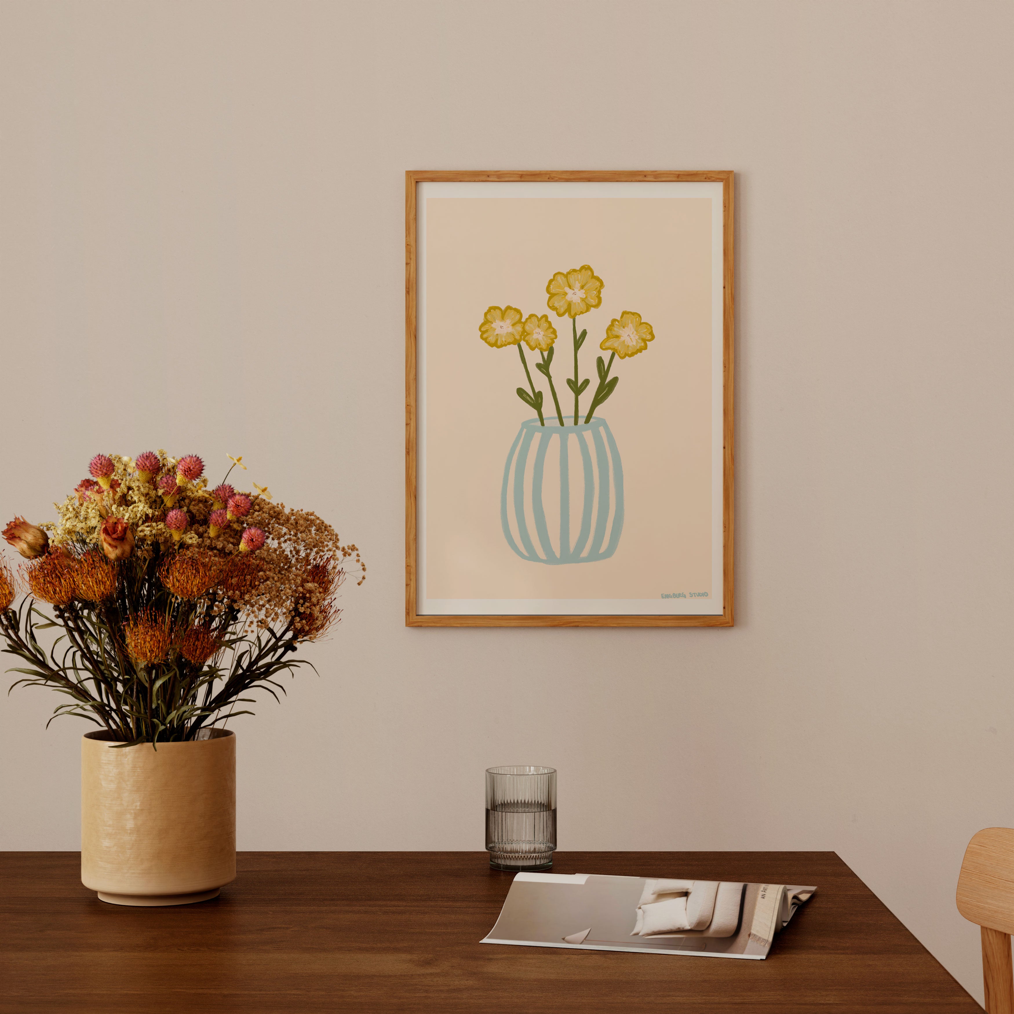 Kunstdruck Yellow Flowers in a Blue Vase