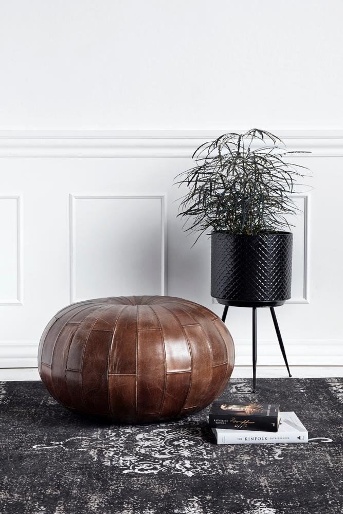 Leather stool "RUGBY" round antique brown