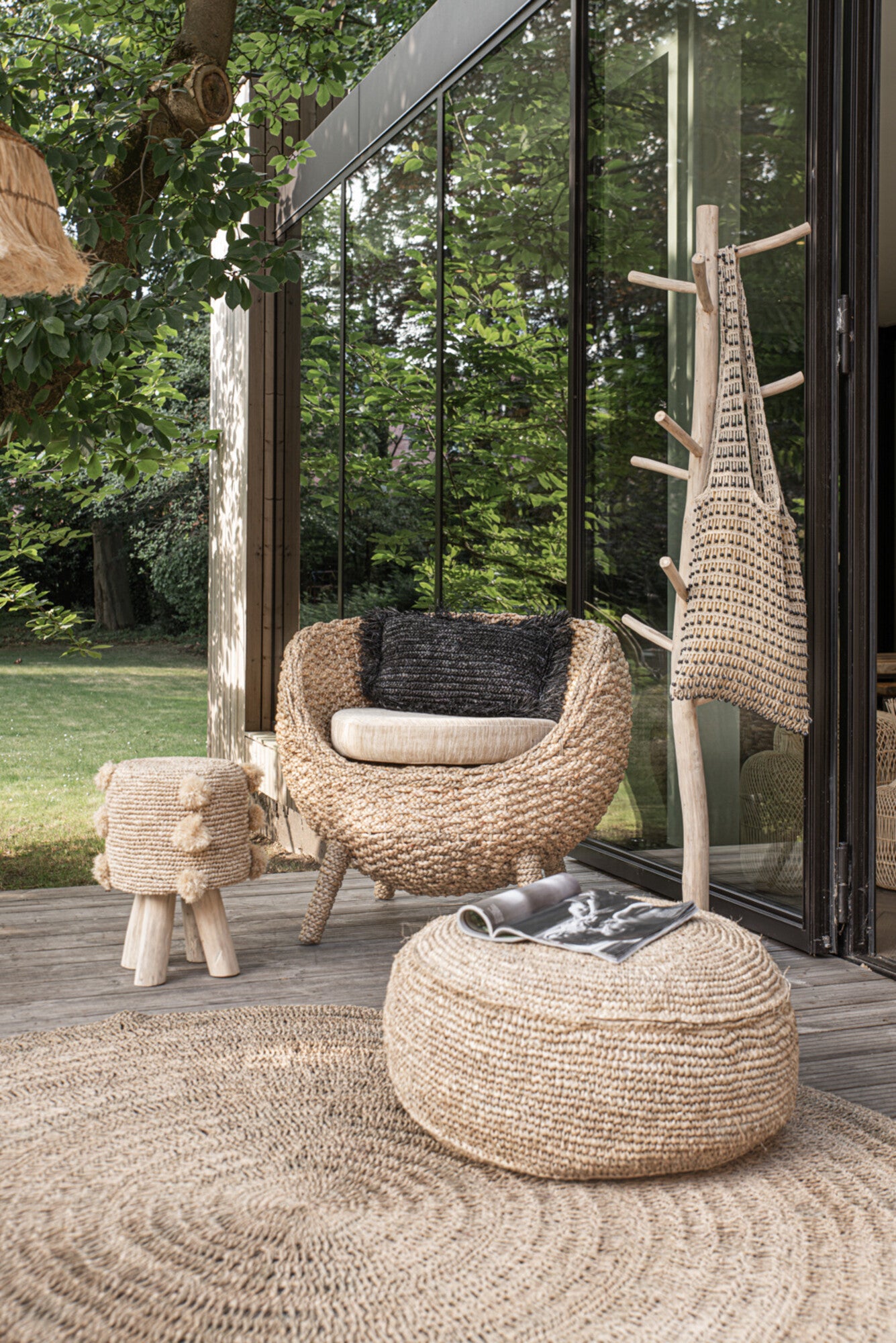 Stool "The Raffia Pom Pom" Chair Natural