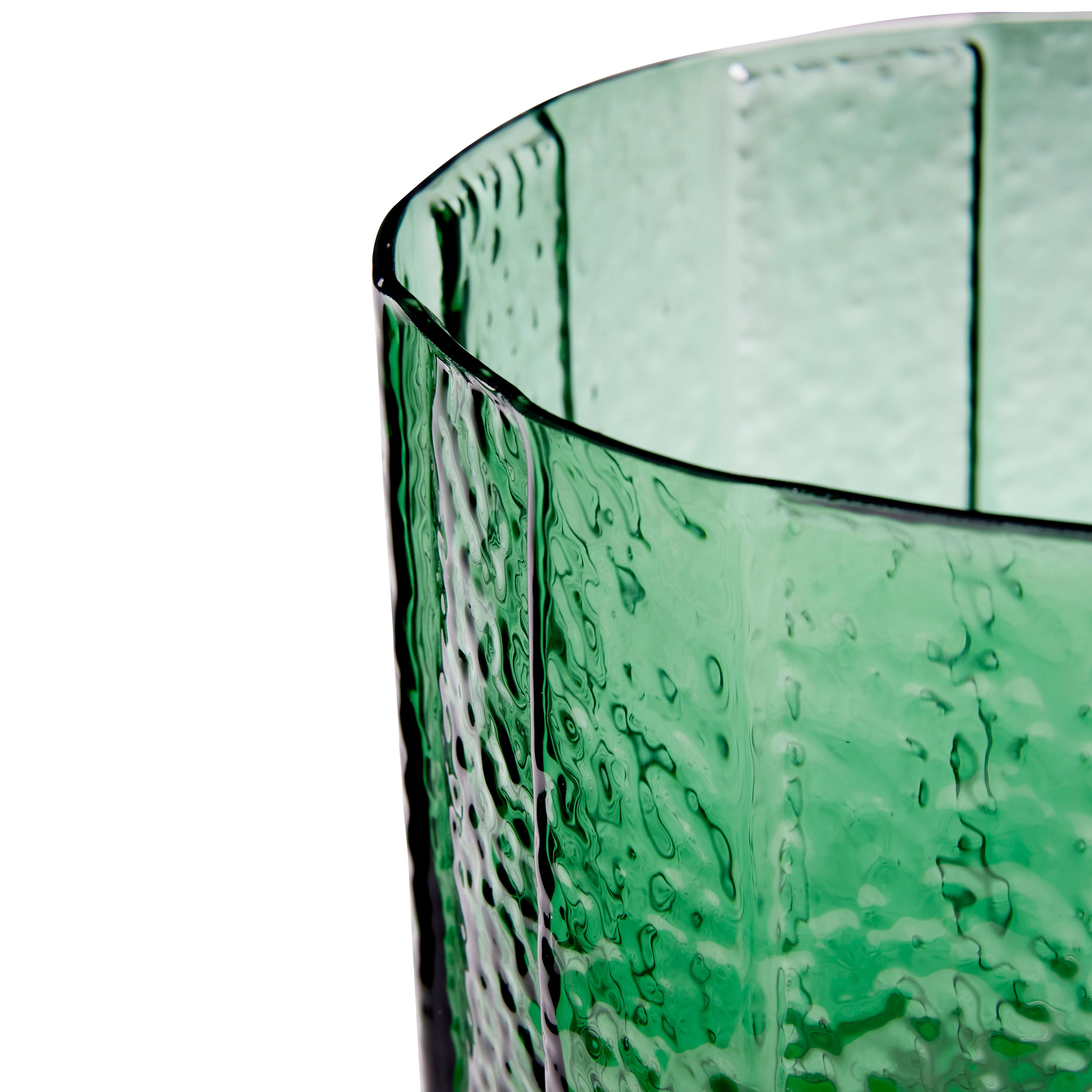 Vase "Emerald" Green Glass Mouth Blown