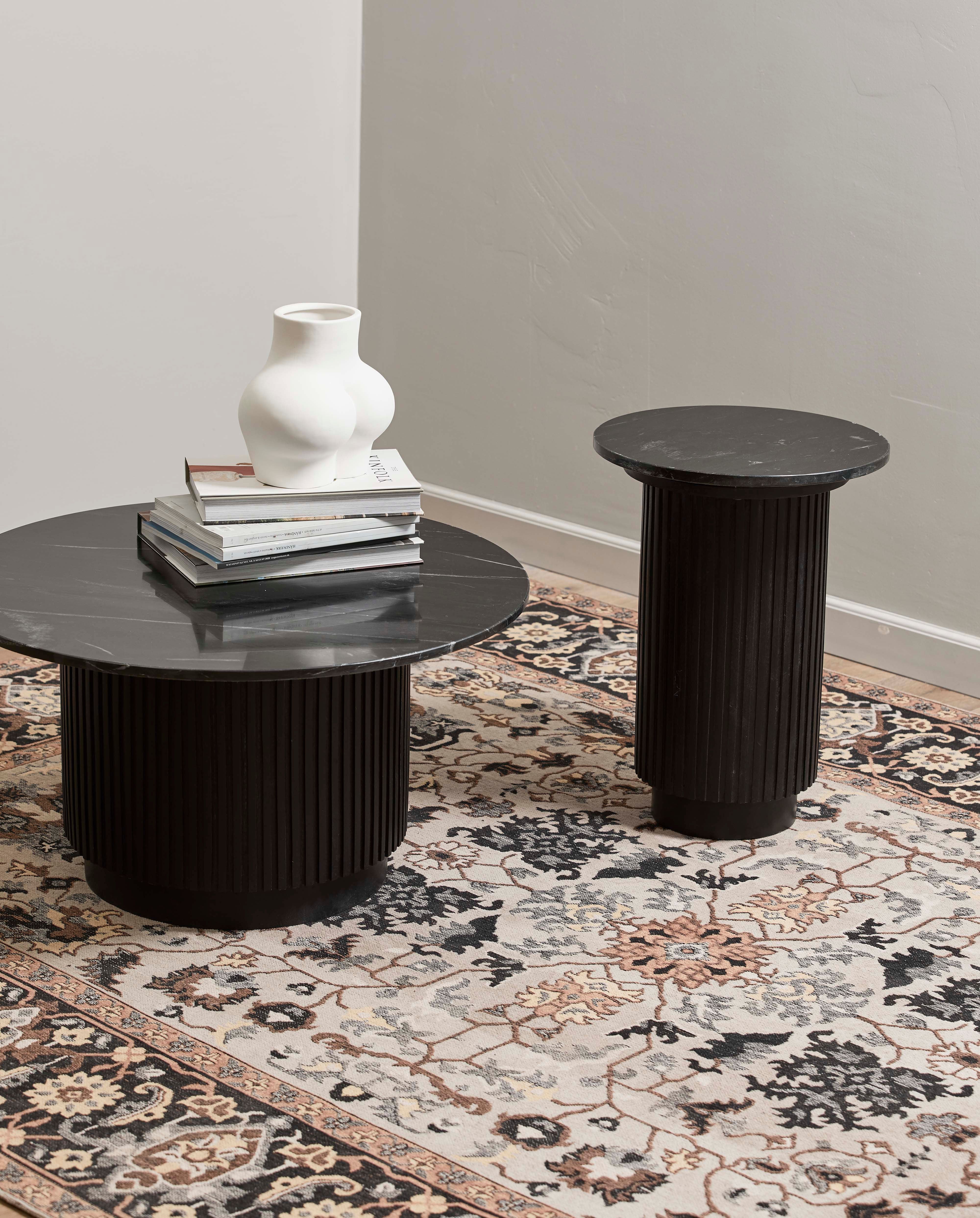 Coffee table "ERIE" round black marble top 