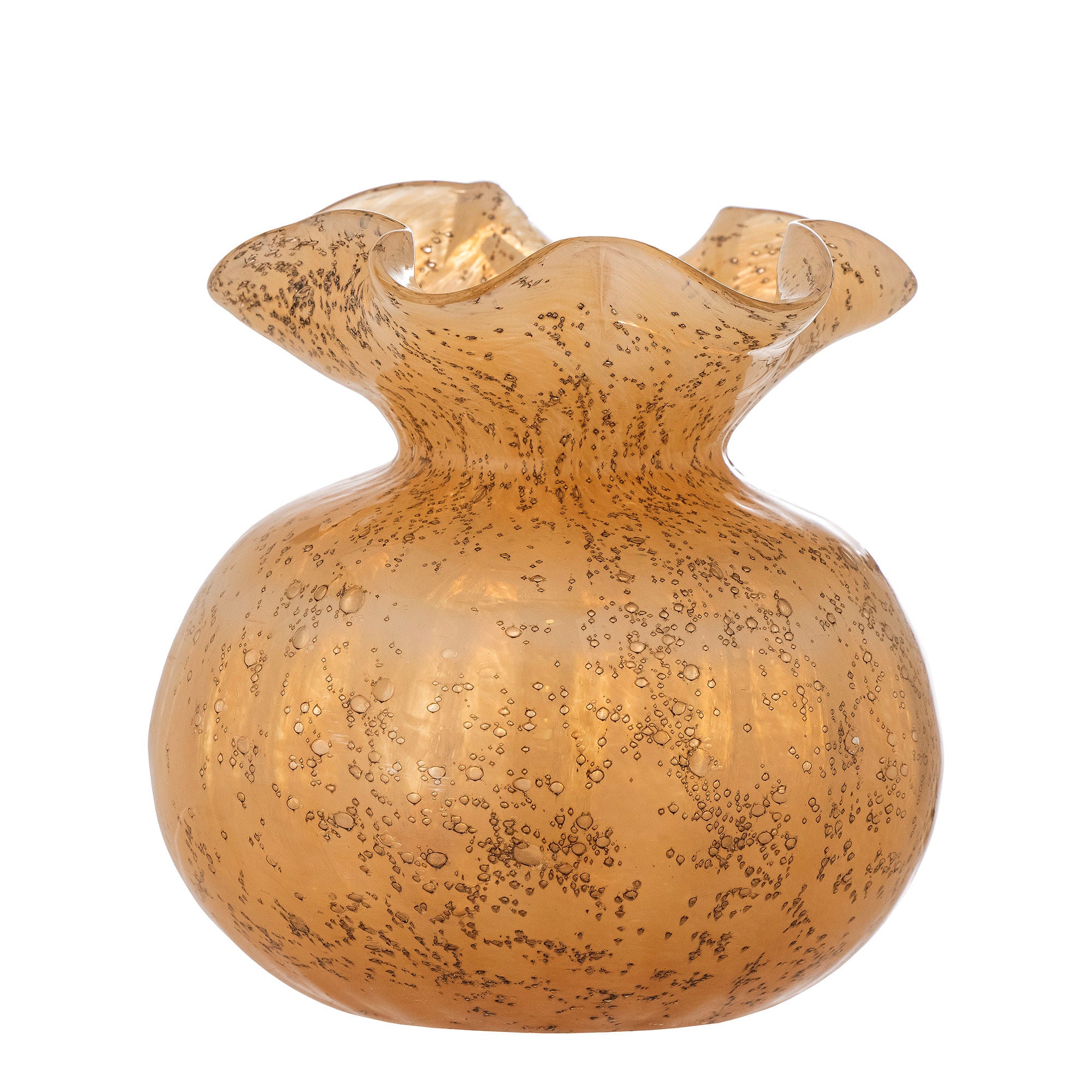 Die Thebe Vase von Creative Collection ist eine wunderschöne Glasvase in warmem Orange mit einem goldenen Schimmereffekt, perfekt für kleine Blumenarrangements und eine elegante Note in jedem Raum.