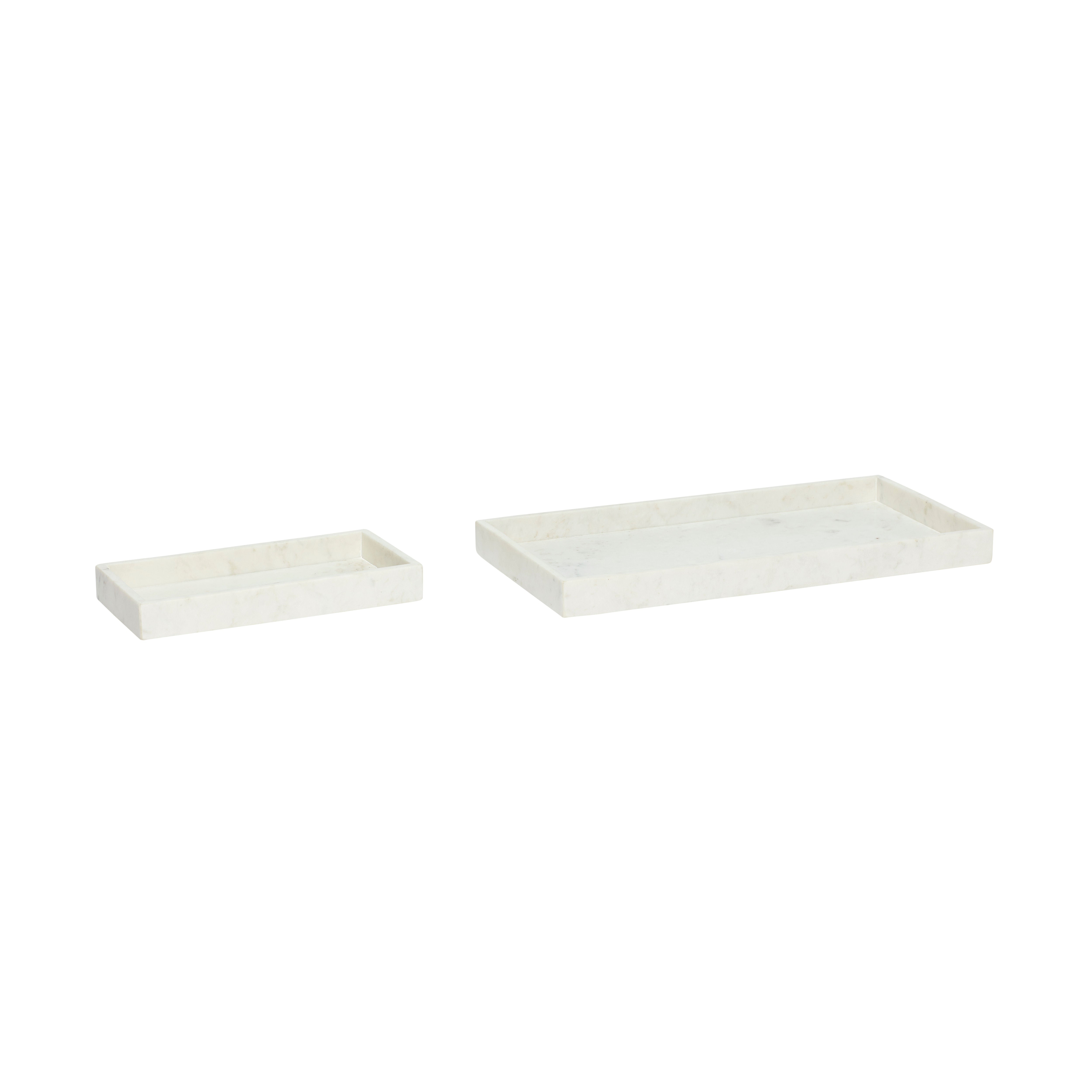 Das 2er Set Grand Tabletts in Weiß aus robustem Marmor ist eine elegante und vielseitige Ergänzung für Ihr Zuhause, perfekt für das Servieren von Speisen oder als stilvolle Dekoration
