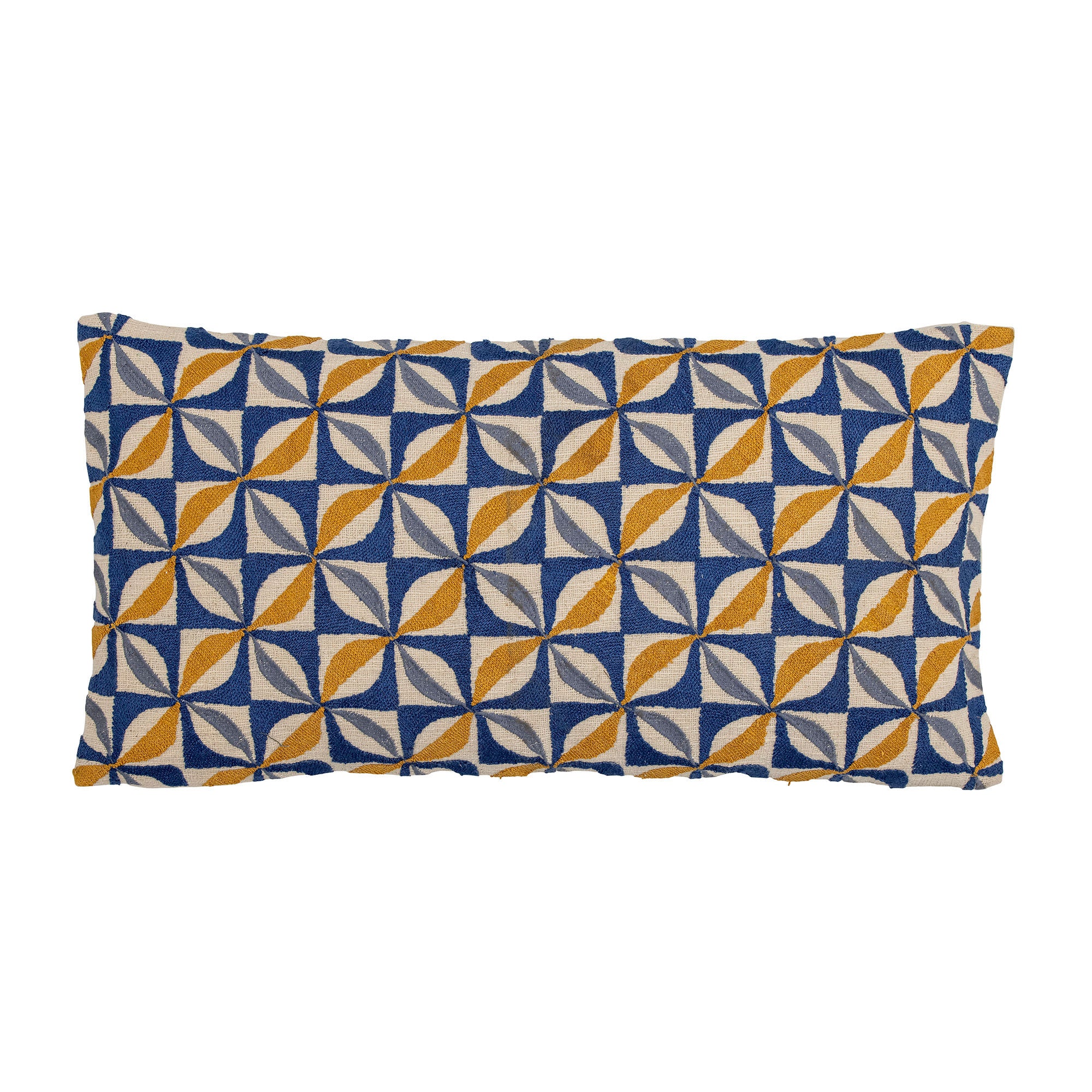 Kissen 'Calia' in Blau aus natürlicher Baumwolle – Längliches Kissen mit einzigartigem gesticktem Muster für eine stilvolle Ergänzung Ihres Sofas oder Sessels.