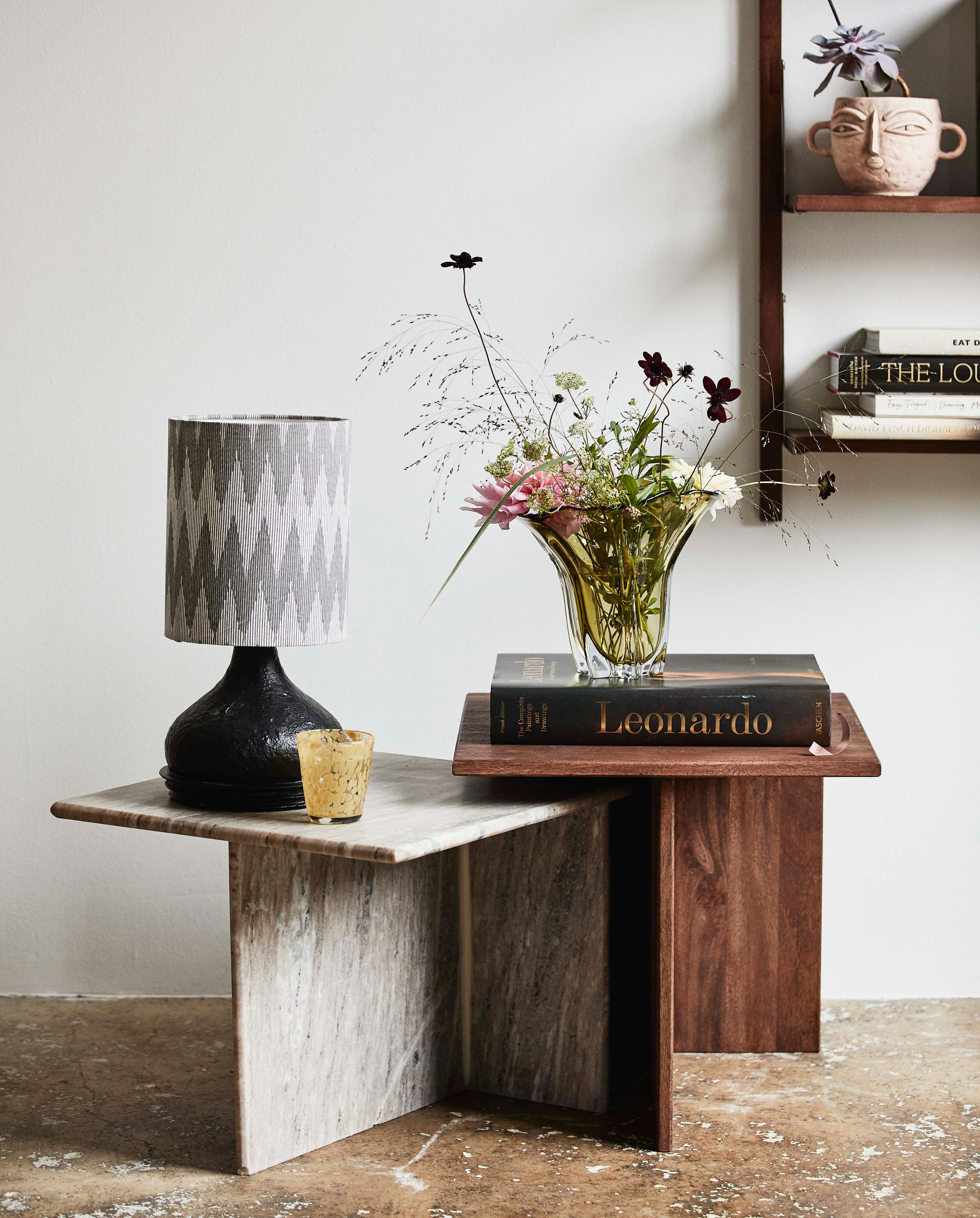 Coffee table deep/low "ODRA" wood marble